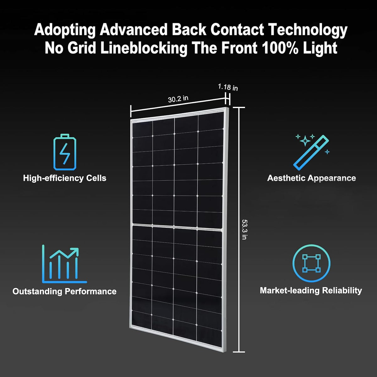 Paneles solares 225W 25,5% eficacia alta HPBC Panel solar antisombr...