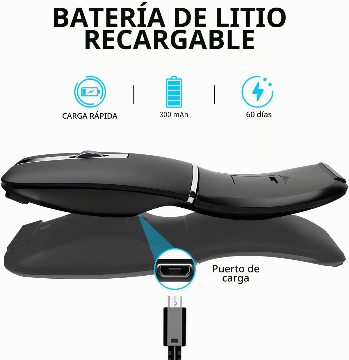 Ratón de viaje Bluetooth Arc - Modo dual inalámbrico BT y USB, reca...