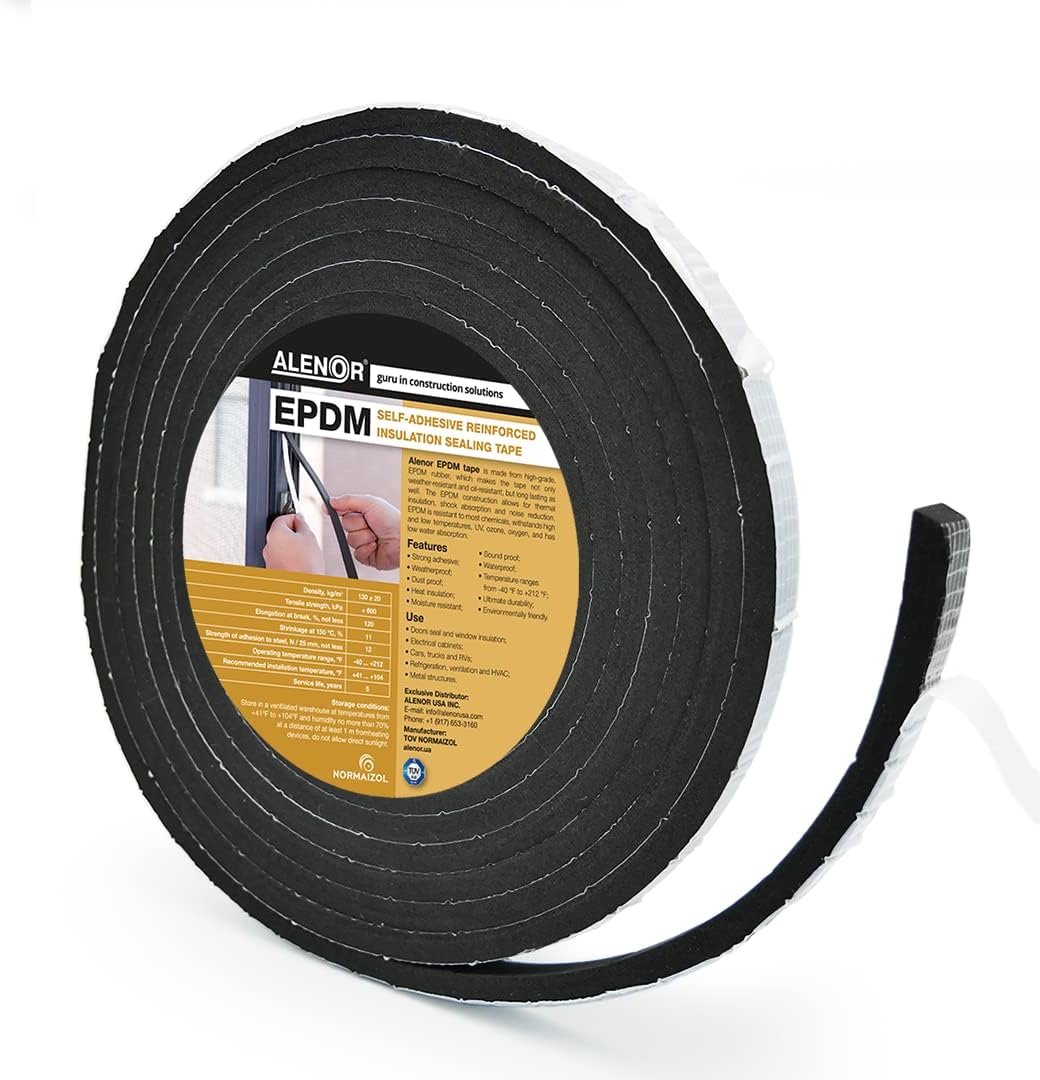 Alenor EPDM Cinta aislante de espuma negra autoadhesiva de 2\/5 x 3...