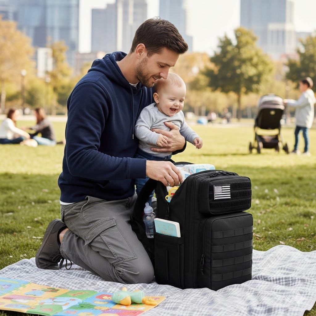 LORADI Mochila grande para pañales para papá, estilo táctico, color...