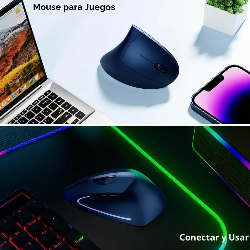 tlkawzy Ratón inalámbrico vertical ergonómico, elegante, recargable...