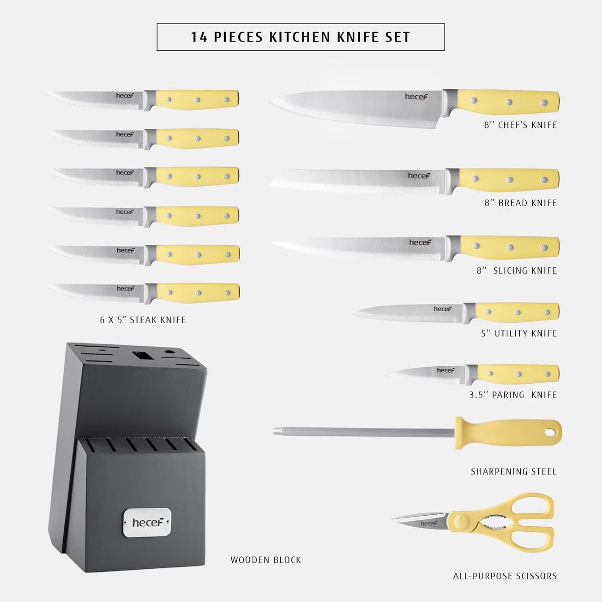 hecef Juego de cuchillos de cocina, juego de cuchillos de 14 piezas...
