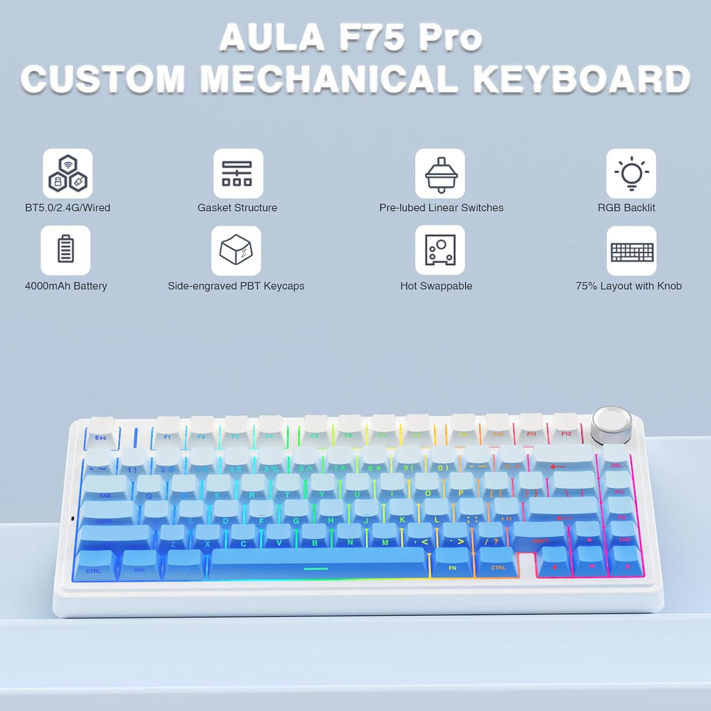 Teclado mecánico inalámbrico AULA F75 Pro, teclado personalizado in...