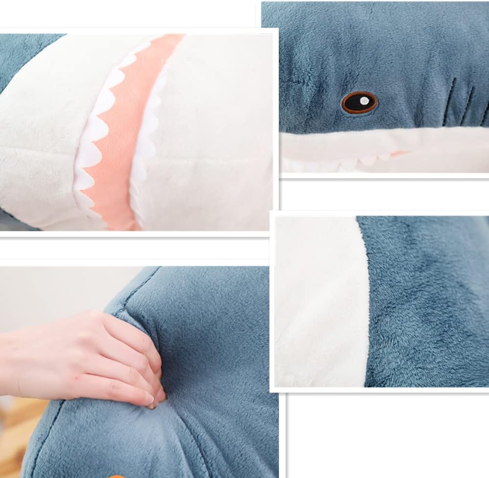 XIYUAN Almohada de peluche de tiburón de 23.6 pulgadas, almohada de...