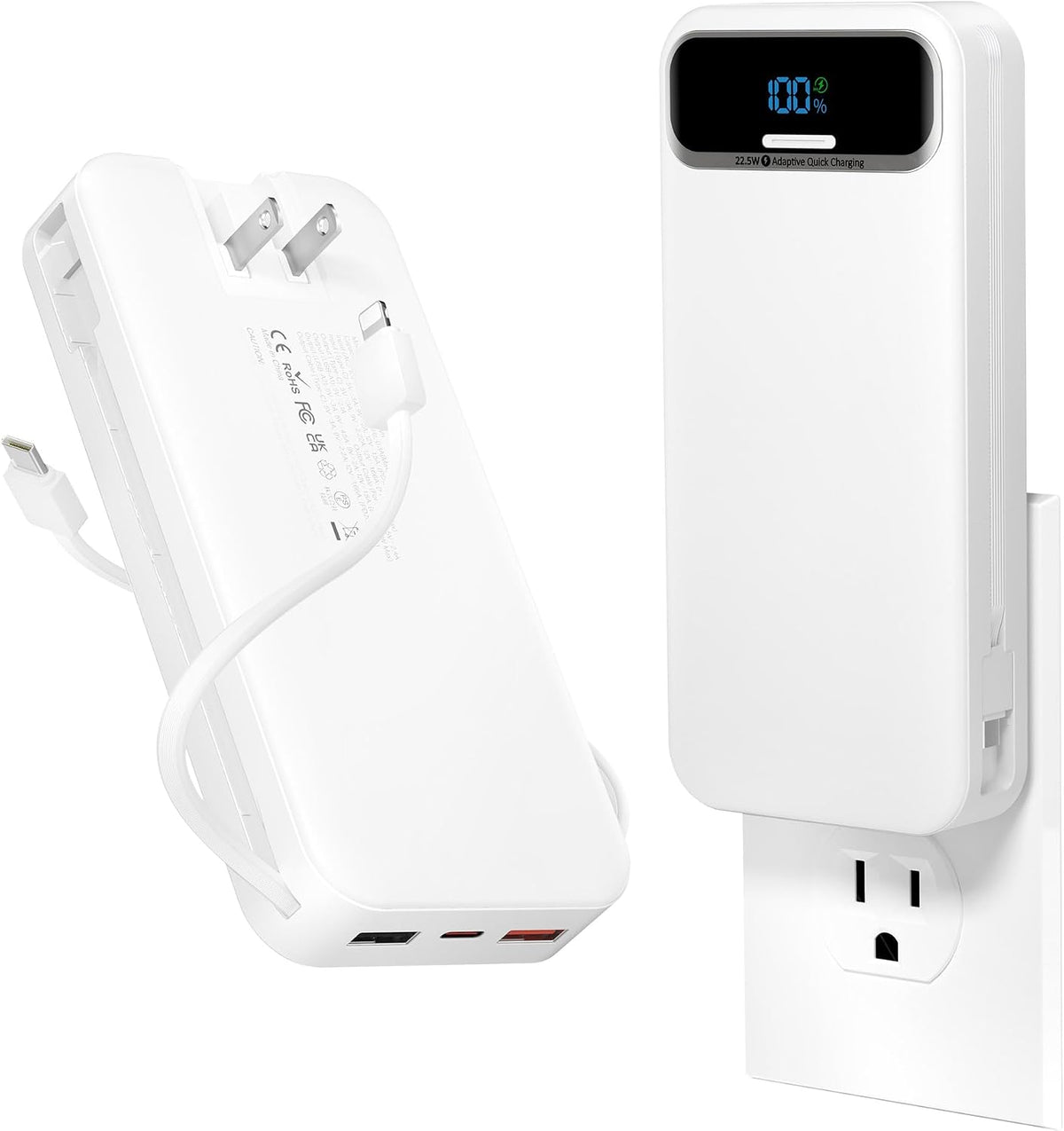 aonidi Cargador portátil de 20000 mAh con cables incorporados y enc...