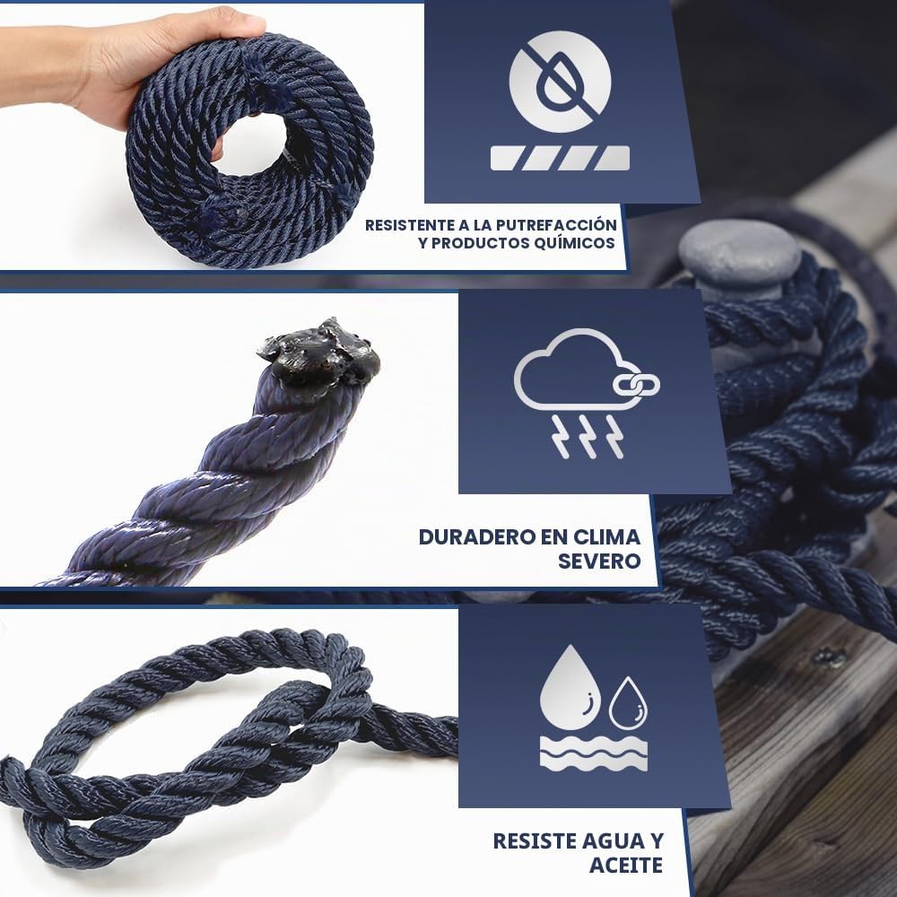 Cuerda trenzada de polipropileno resistente, poliéster y nailon, re...