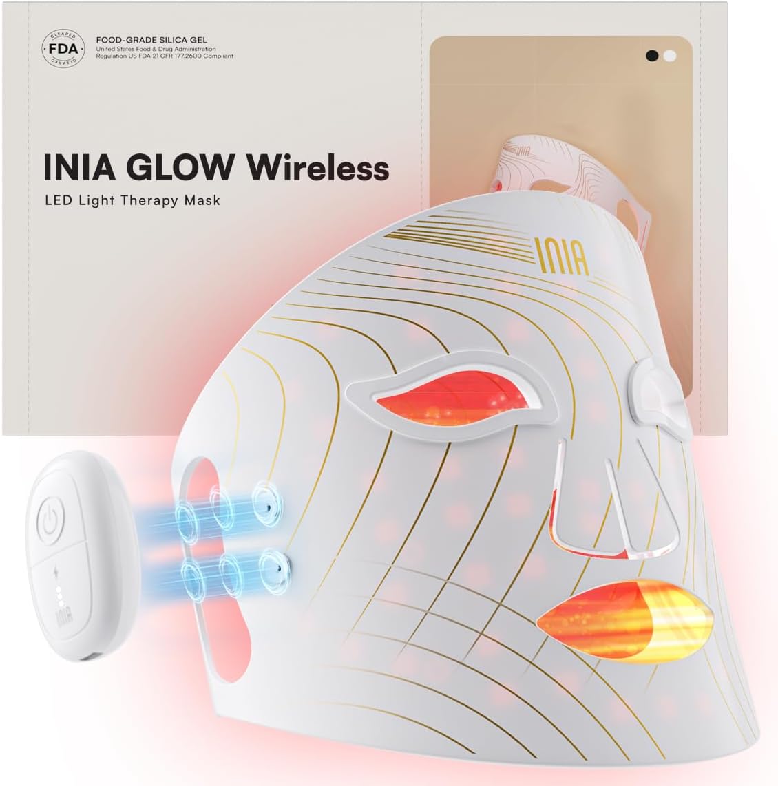 Máscara de terapia de luz roja inalámbrica INIA GLOW para rostro, N...