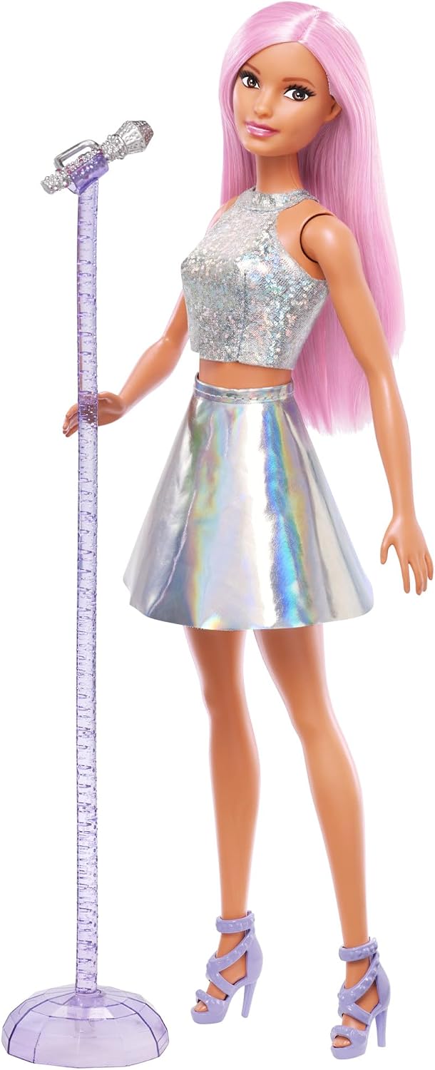 Barbie Pop Star Doll | Vestido con falda iridiscente con micrófono...