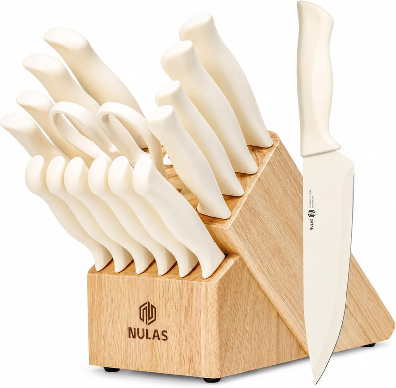 NULAS Juego de cuchillos de cocina de 17 piezas con bloque y afilad...