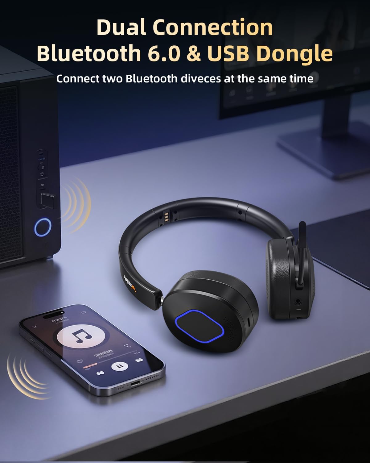 Wantek Auriculares inalámbricos con micrófono para el trabajo, auri...