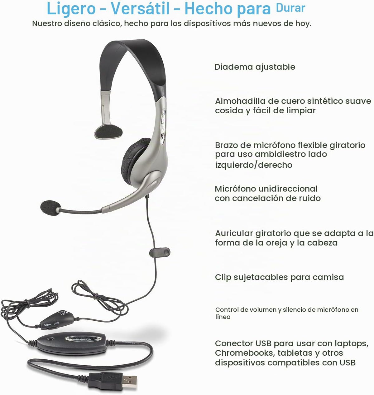 Cyber Acoustics Auriculares USB Mono AC-840, auriculares con micróf...
