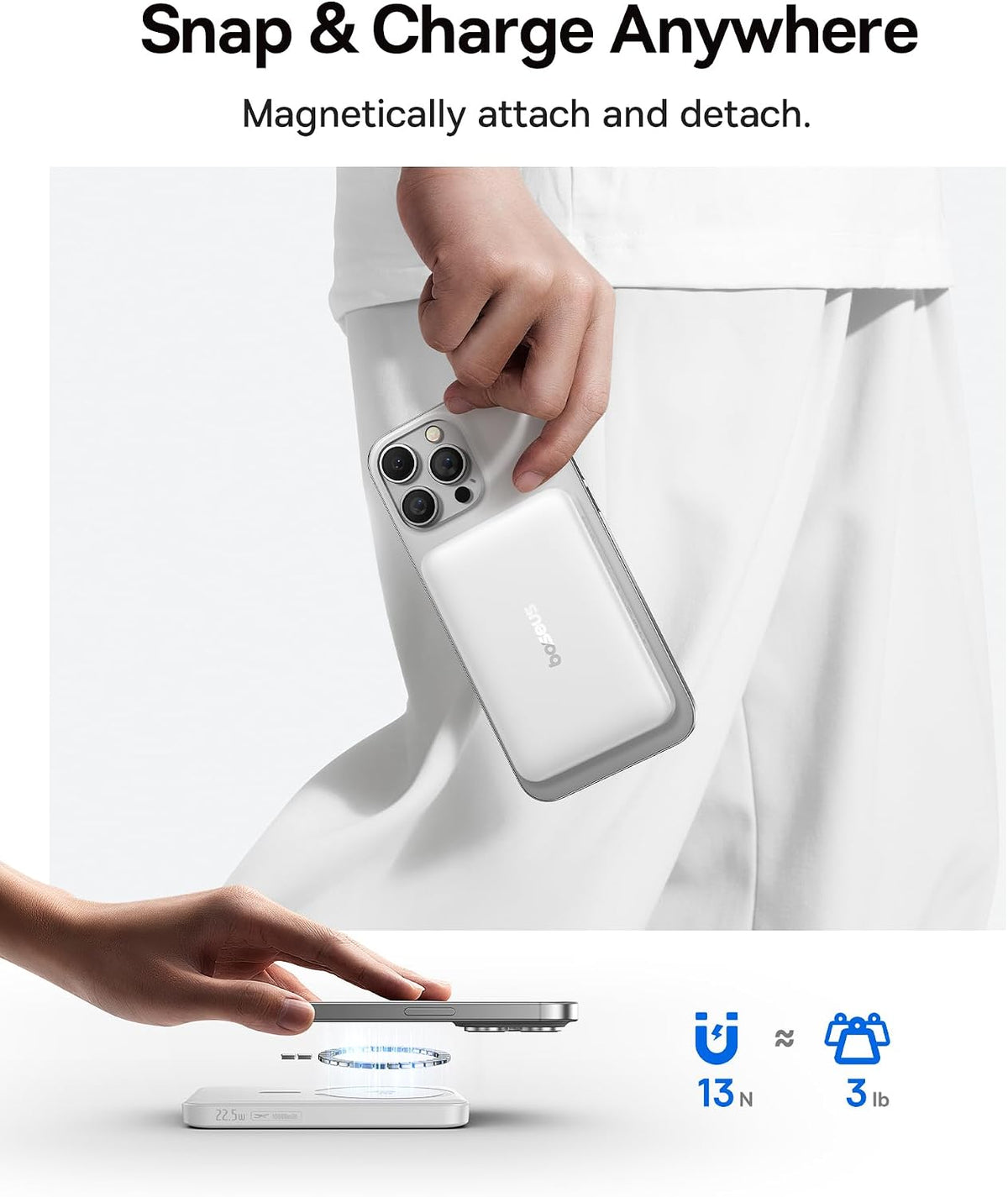 Baseus para cargador portátil MagSafe, banco de energía magnético i...