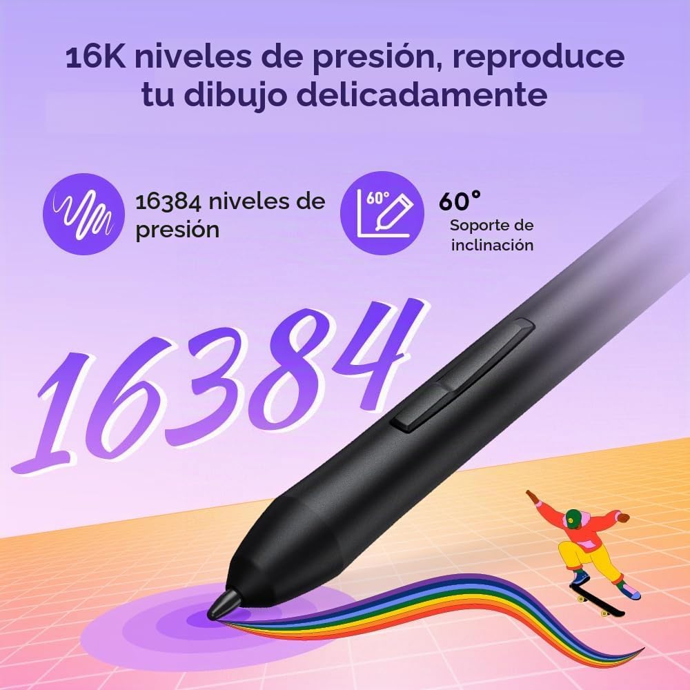 XPPen Deco 640 - Tableta de dibujo púrpura con 16384 niveles de pre...