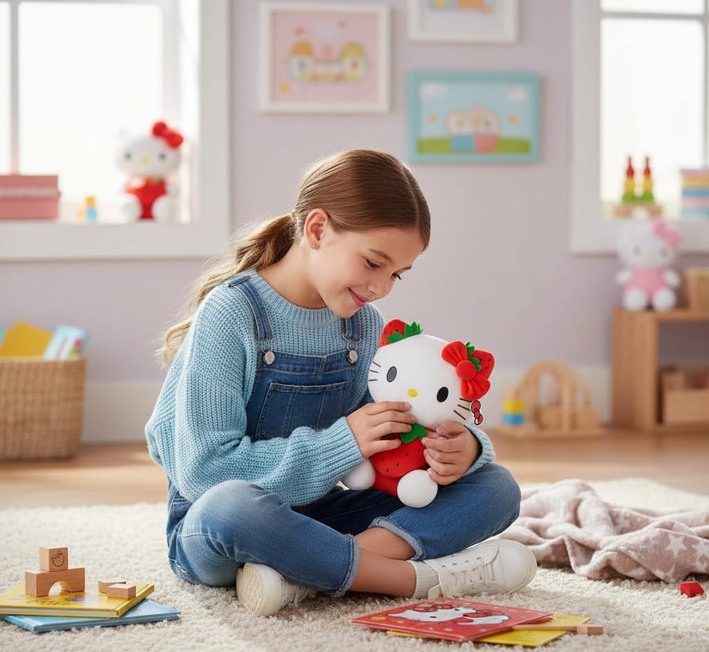 AlphaDesignLuxe Juguete de peluche de gato de fresa roja de 11 pulg...
