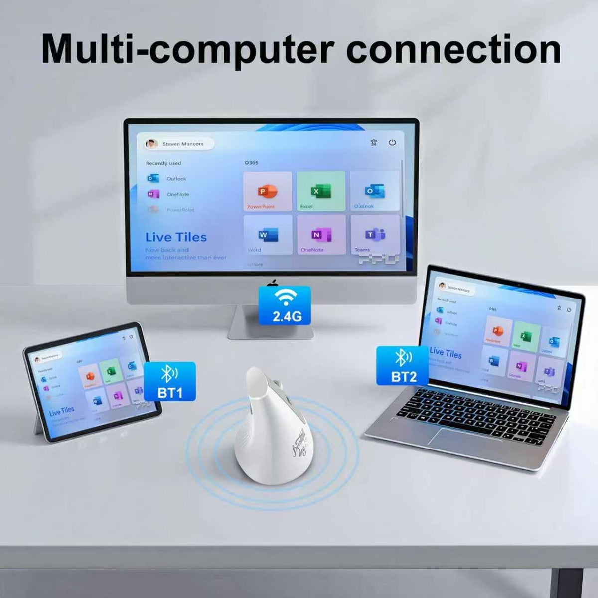 Ratón ergonómico, mouse vertical inalámbrico Bluetooth, recargable,...