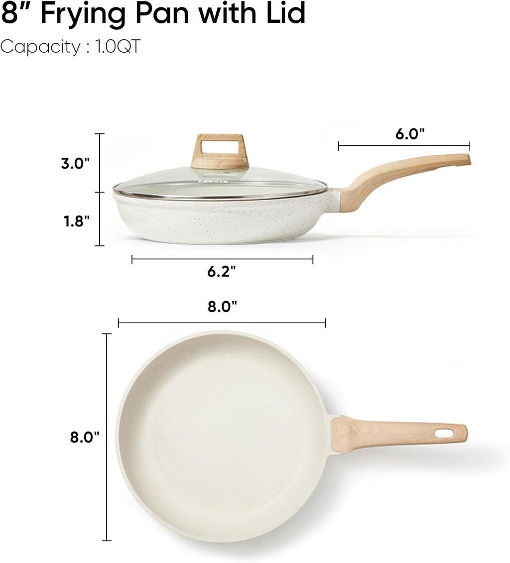 CAROTE Sartén antiadherente, sartén blanca crema de 8 pulgadas con...