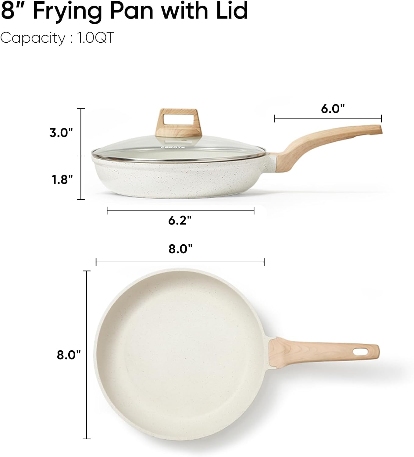 CAROTE Sartén antiadherente, sartén blanca crema de 8 pulgadas con...