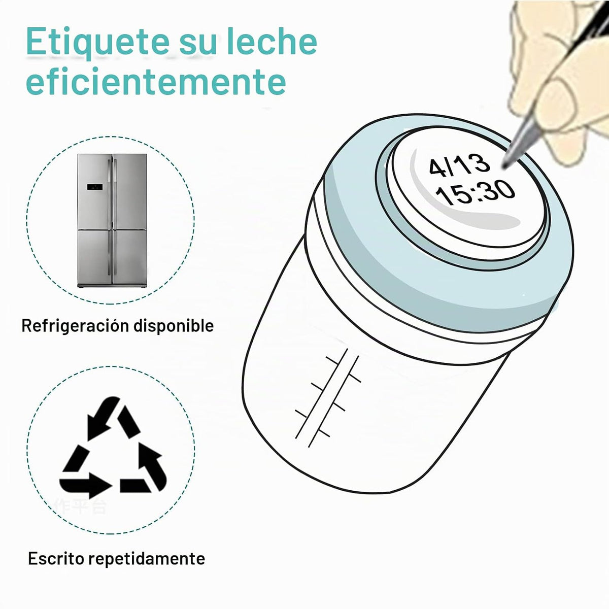 COMI Botella de vidrio de cuello ancho para la colección de leche m...