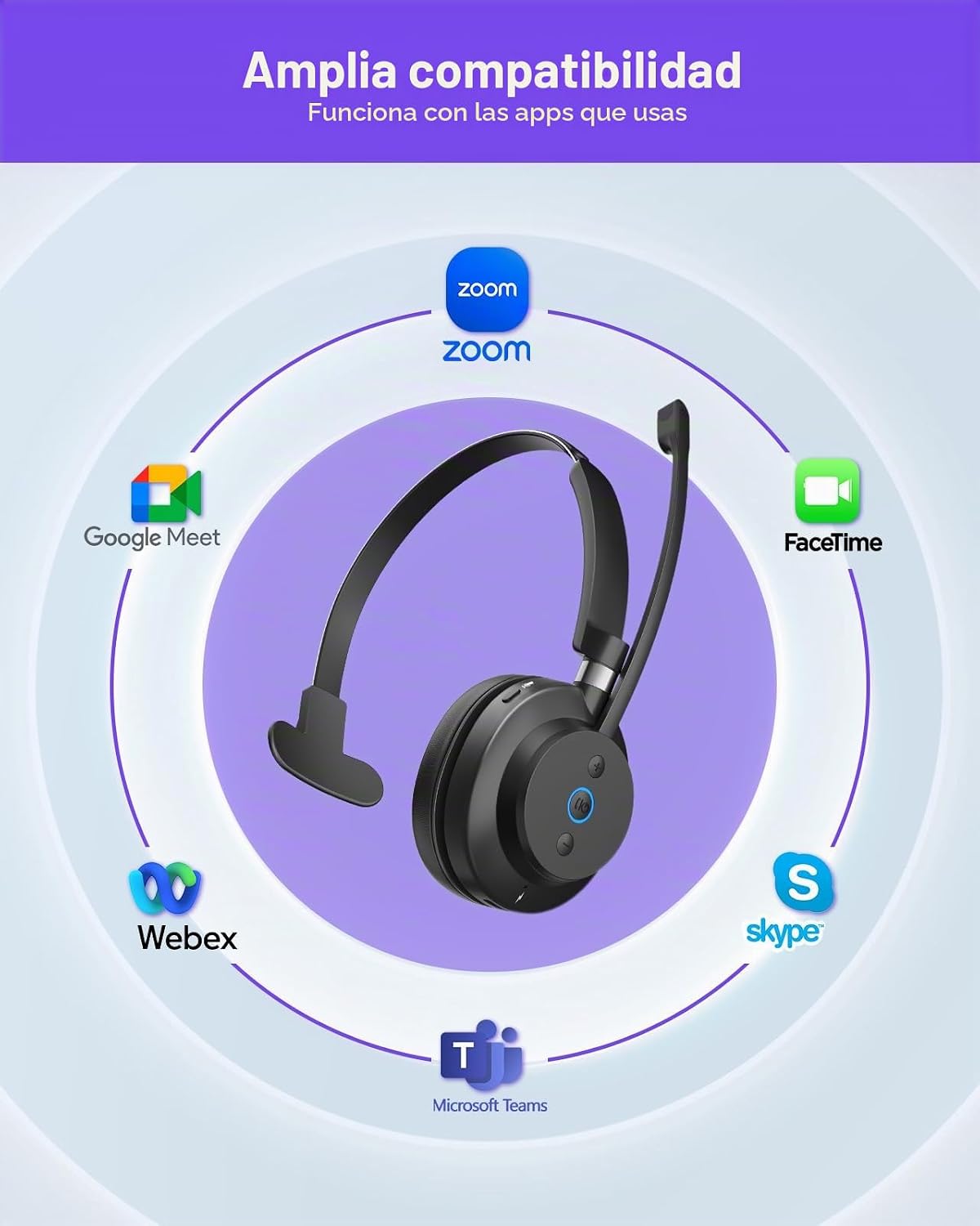Acpanore Auriculares inalámbricos de un solo oído con Bluetooth y d...