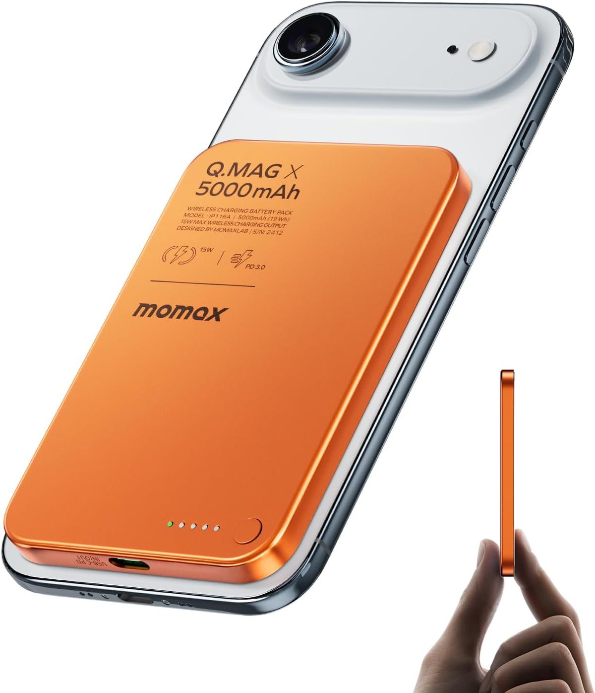 MOMAX Banco inalámbrico magnético del poder, 5000mAh delgado 0,3...