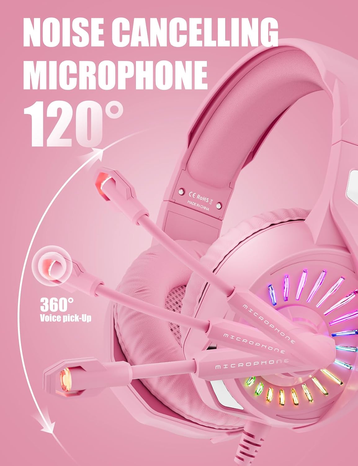 ZIUMIER Auriculares con cable rosa para juegos para PC, PS5, PS4, X...