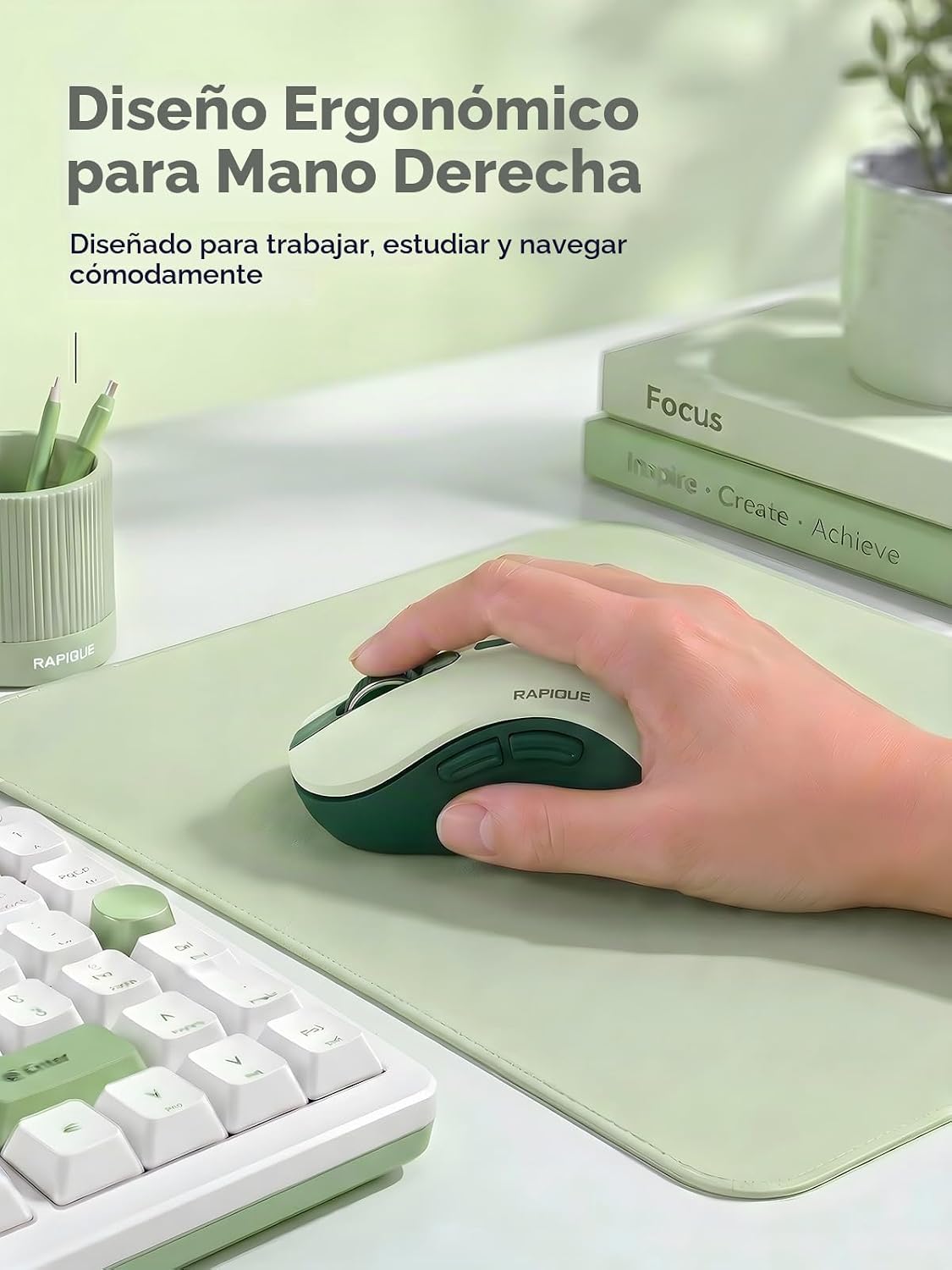 RAPIQUE Ratón inalámbrico Bluetooth, Bluetooth dual y 2.4 GHz, verd...