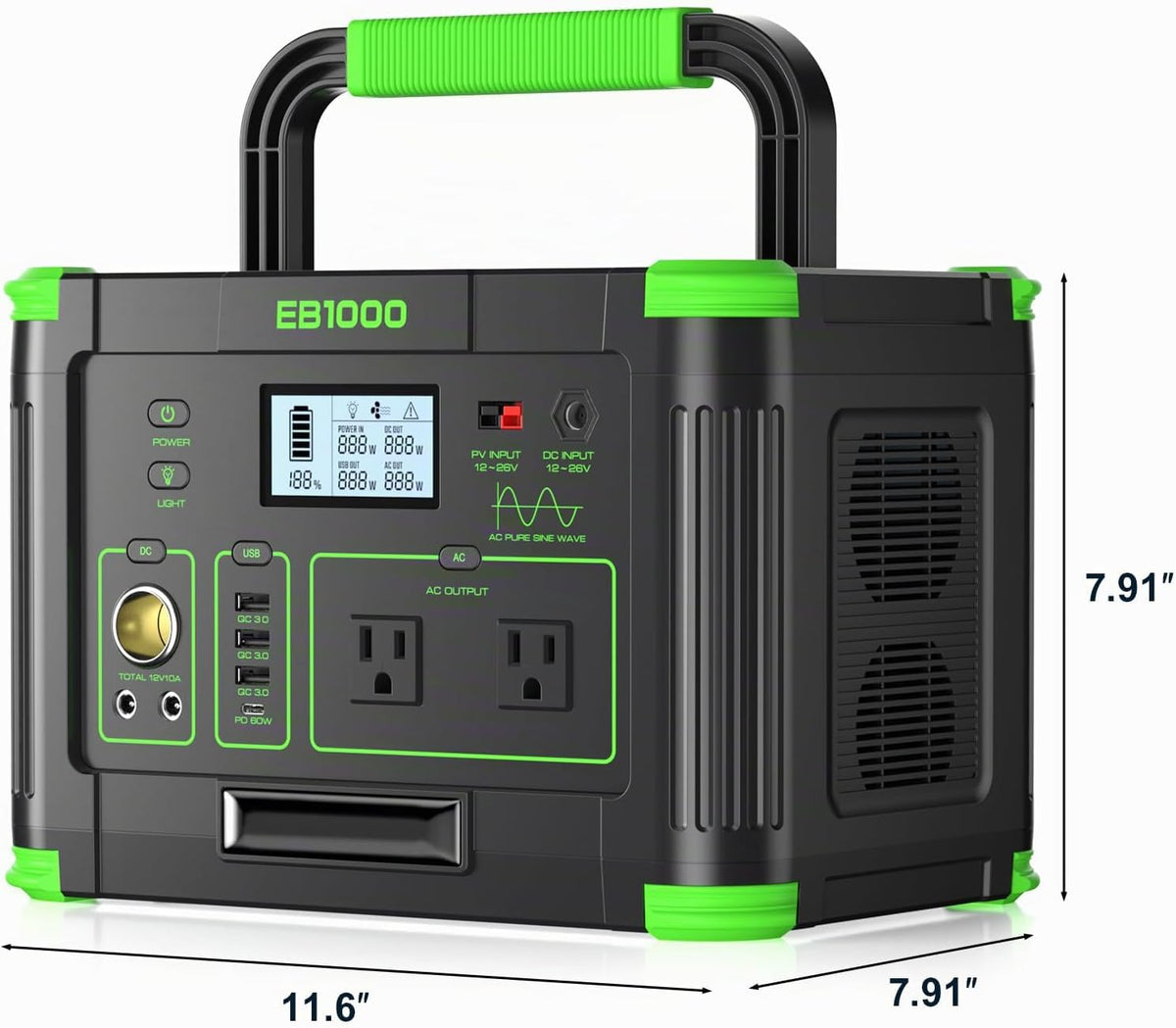 GRECELL 999Wh generador solar 1000W estación de energía portátil pa...