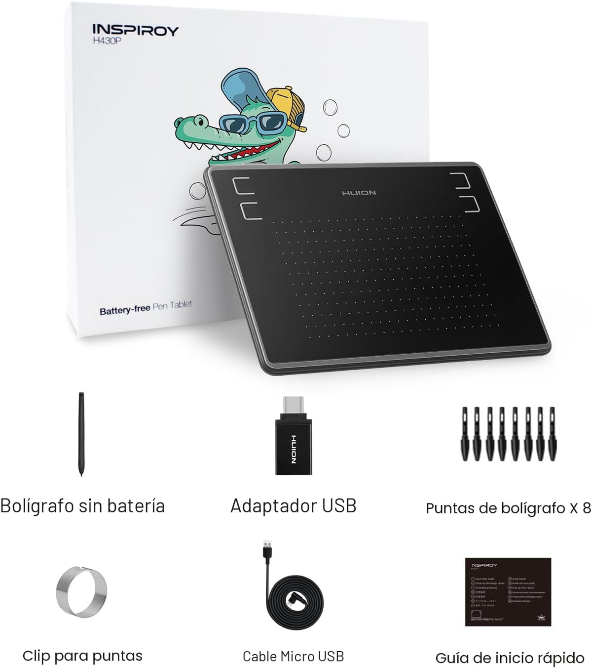 HUION Tableta de Dibujo Inspiroy H430P Tableta Gráfica con 4 Teclas...