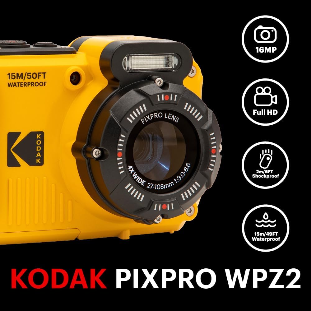 KODAK PIXPRO WPZ2 - Cámara digital impermeable de 16 MP, 49.2 ft, z...