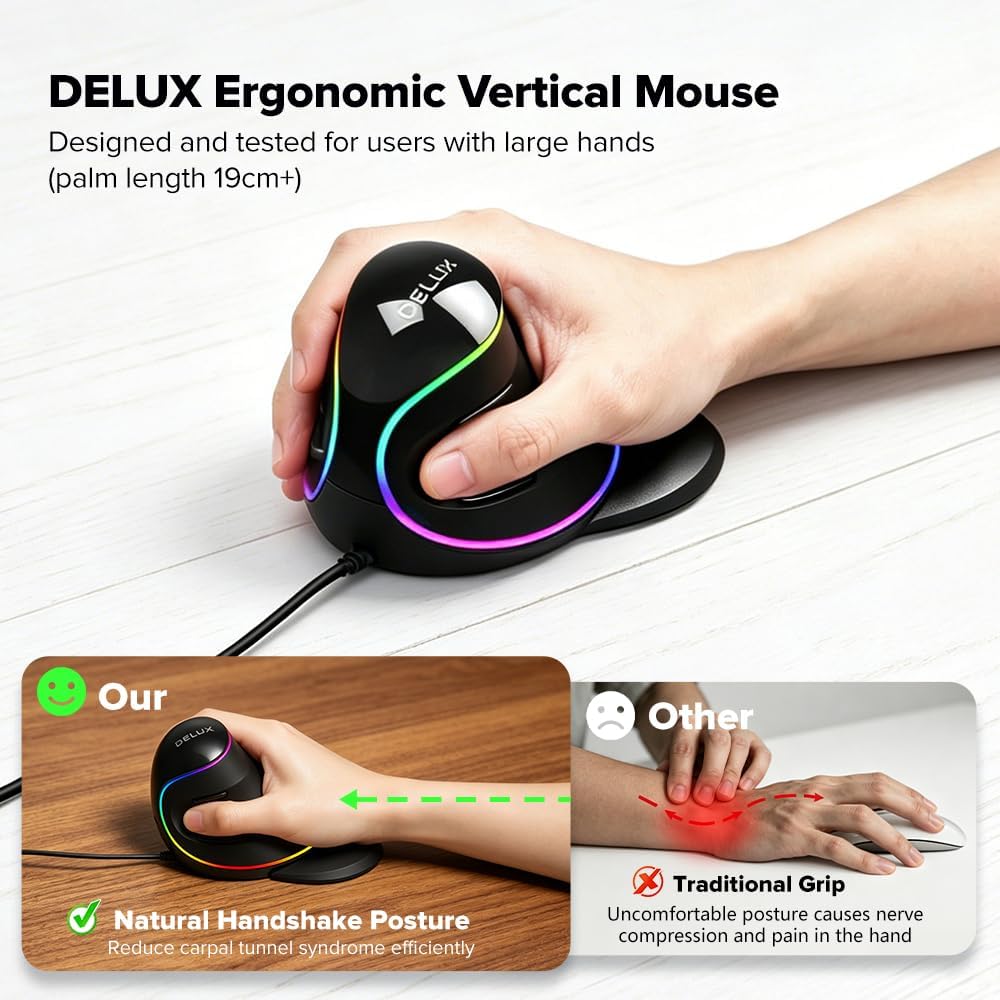 Leo-4Beauty - Delux M618 Plus Ratón Vertical Ergonómico Derecho RGB...