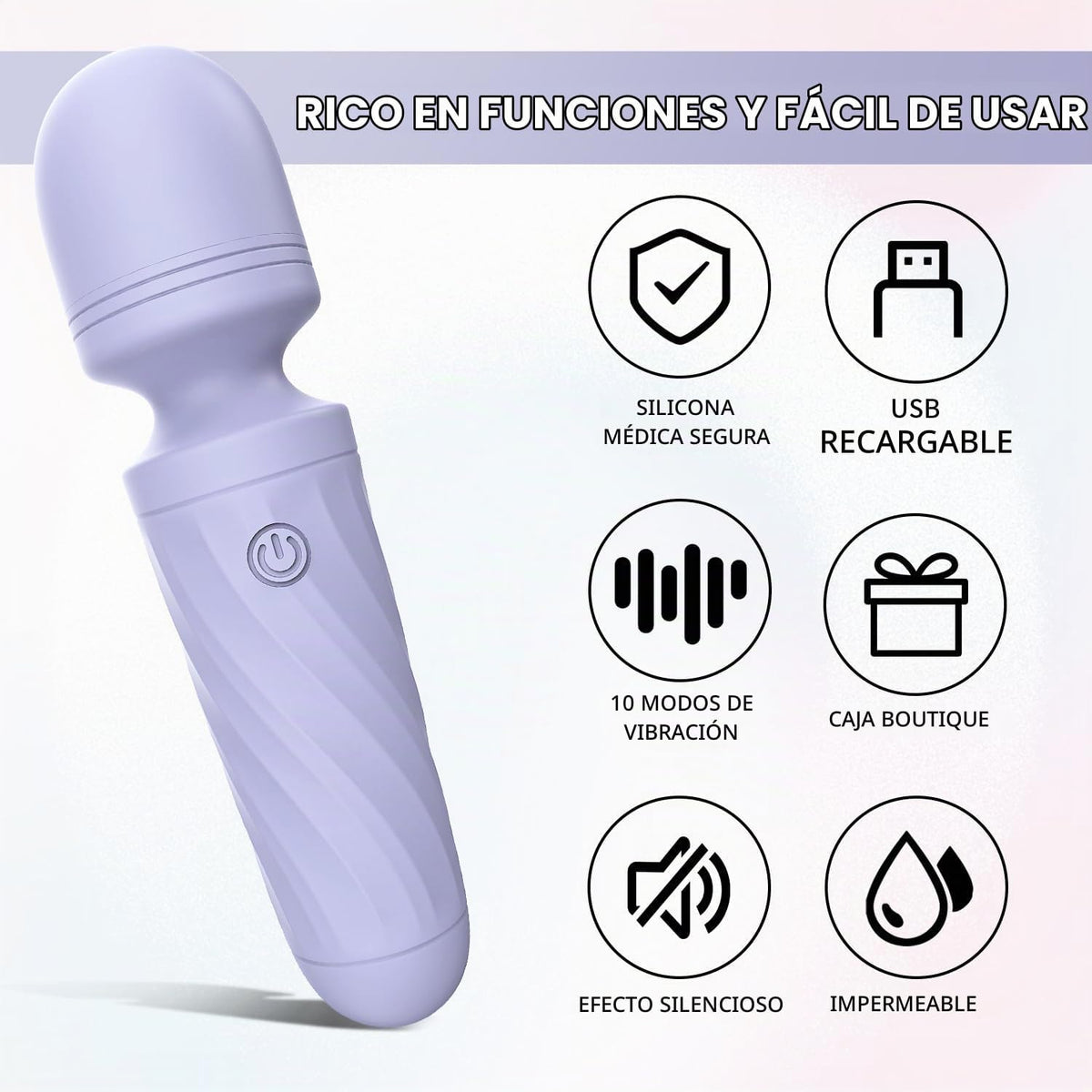 KINGWAND - Mini varita masajeadora impermeable, 10 vibraciones (gri...