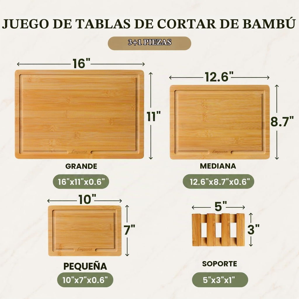 Juego de tabla de cortar de bambú Empune, tablas de cortar de mader...