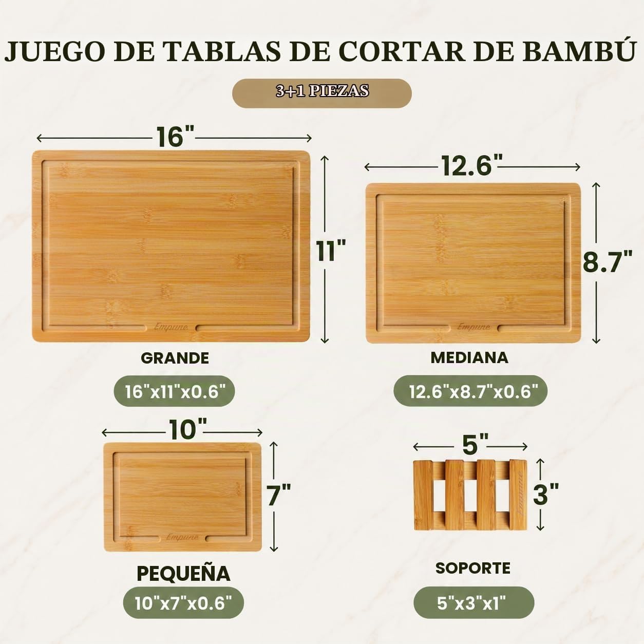 Juego de tabla de cortar de bambú Empune, tablas de cortar de mader...