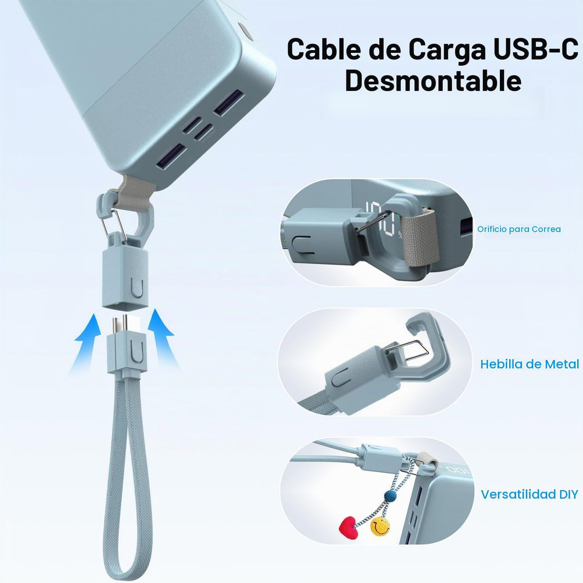 Cargador portátil NOBIS 20000mAh 65W Power Bank con cable desmontab...
