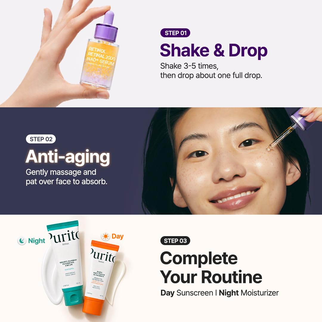 PURITO Retinol 0.1% + Retinal 0.1% Serum para pieles sensibles, 1.0...