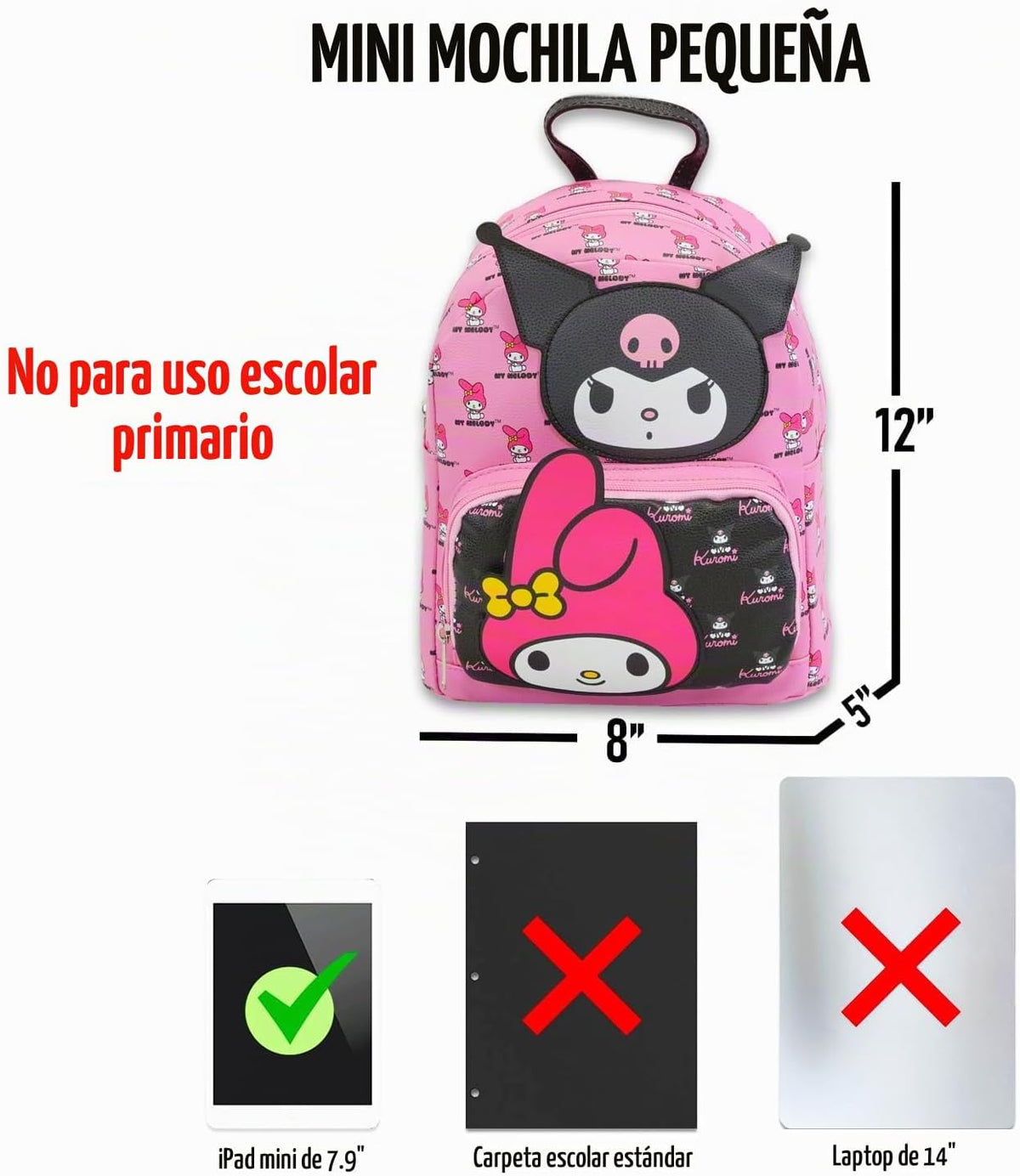 My Melody and Kuromi - Juego de mochila de piel sintética de 12 pul...