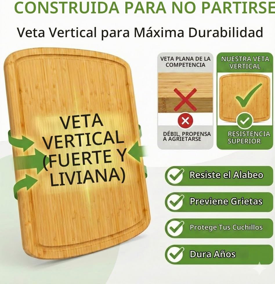 GREENER CHEF Tabla de cortar de bambú extragrande de 18 pulgadas co...