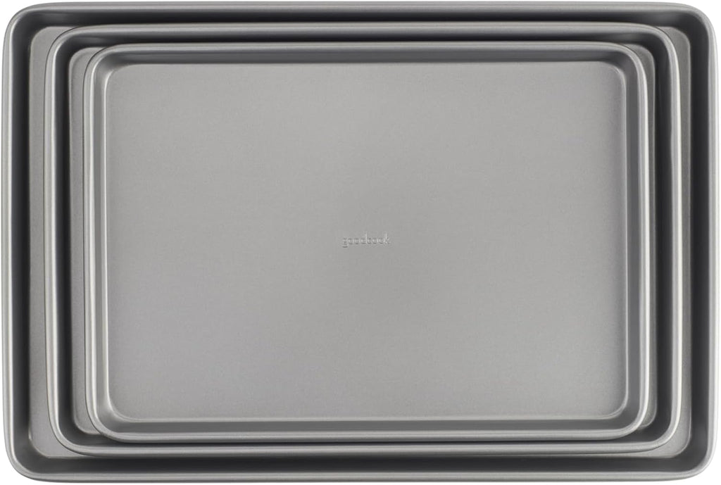 GoodCook Everyday - Juego de 3 bandejas de acero al carbono antiadh...