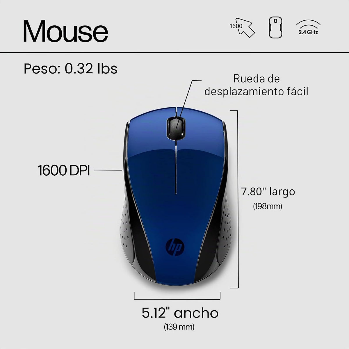 HP Ratón inalámbrico X3000 G3 - Azul, batería de 15 meses, agarres...
