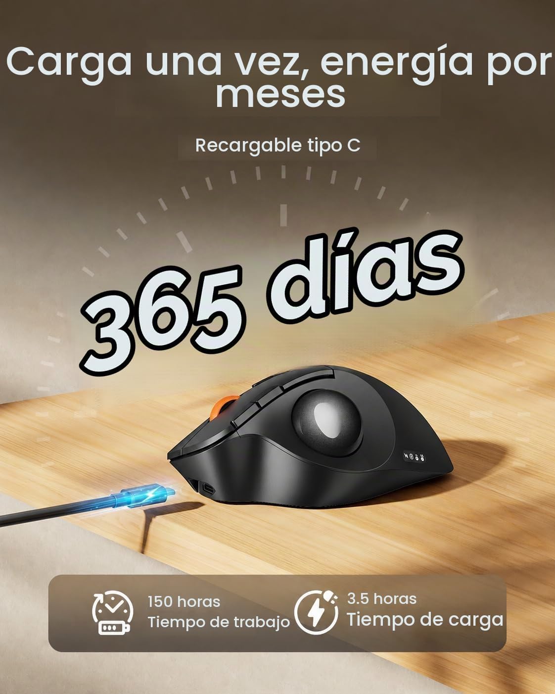 ProtoArc Ratón inalámbrico Bluetooth Trackball, EM02 de dos ángulos...