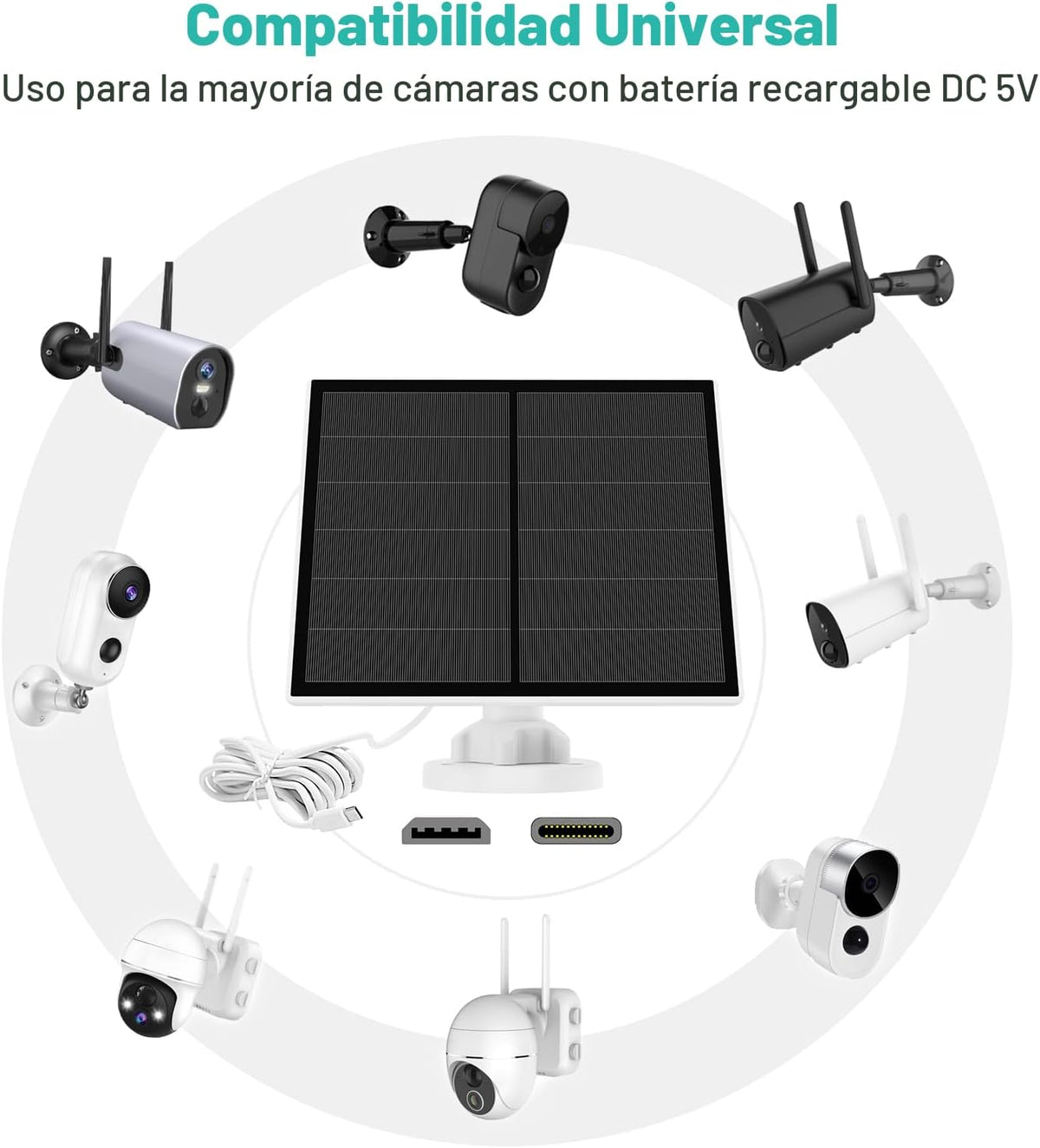Panel solar de 5 W para cámara de seguridad, panel solar USB para c...