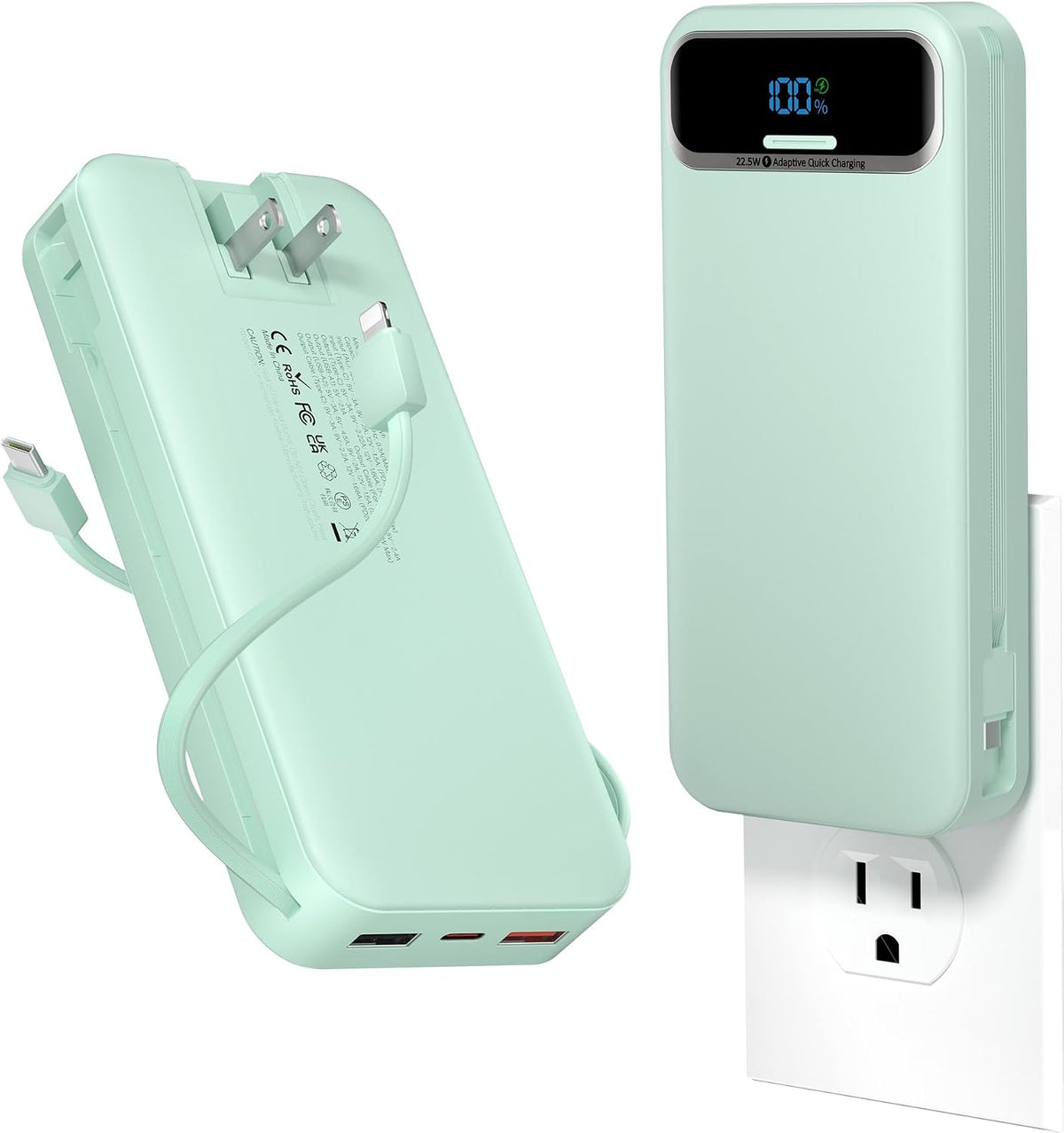 aonidi - Cargador portátil de 20000 mAh con cables integrados y enc...