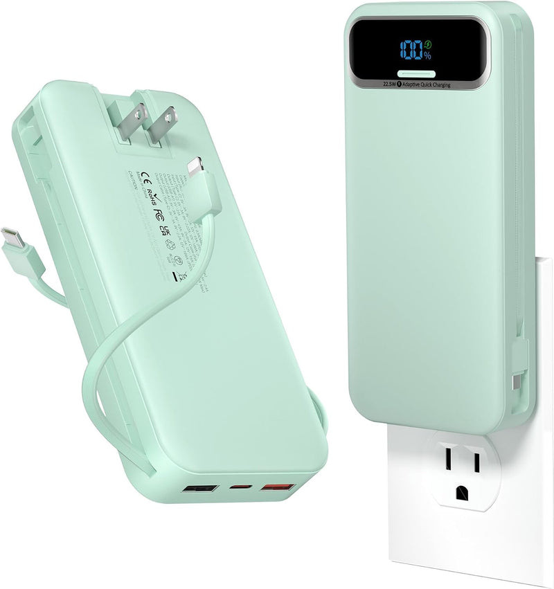 aonidi - Cargador portátil de 20000 mAh con cables integrados y enc...