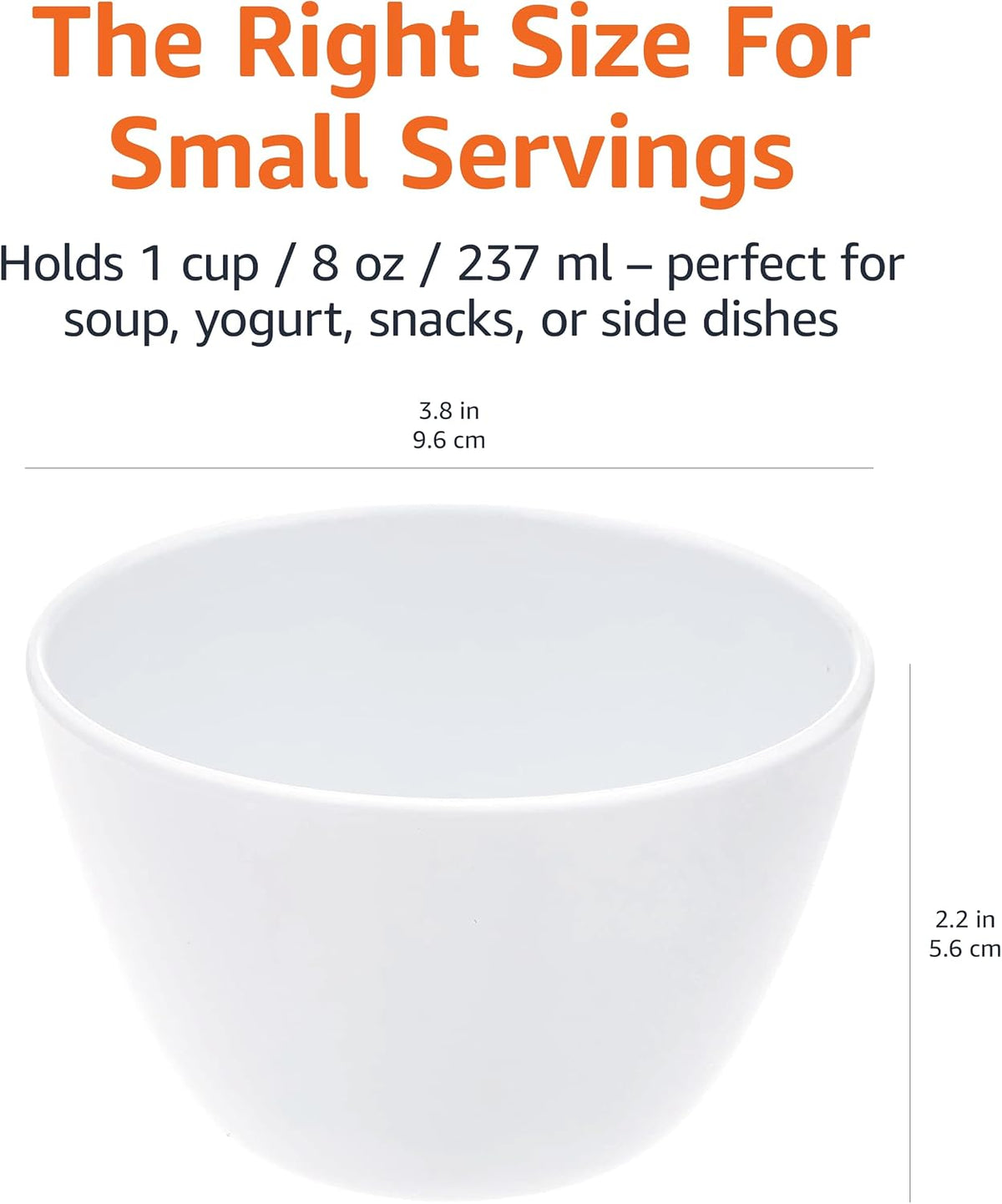 Amazon Basics Tazón redondo de melamina, 8 oz, blanco, juego de 6 p...