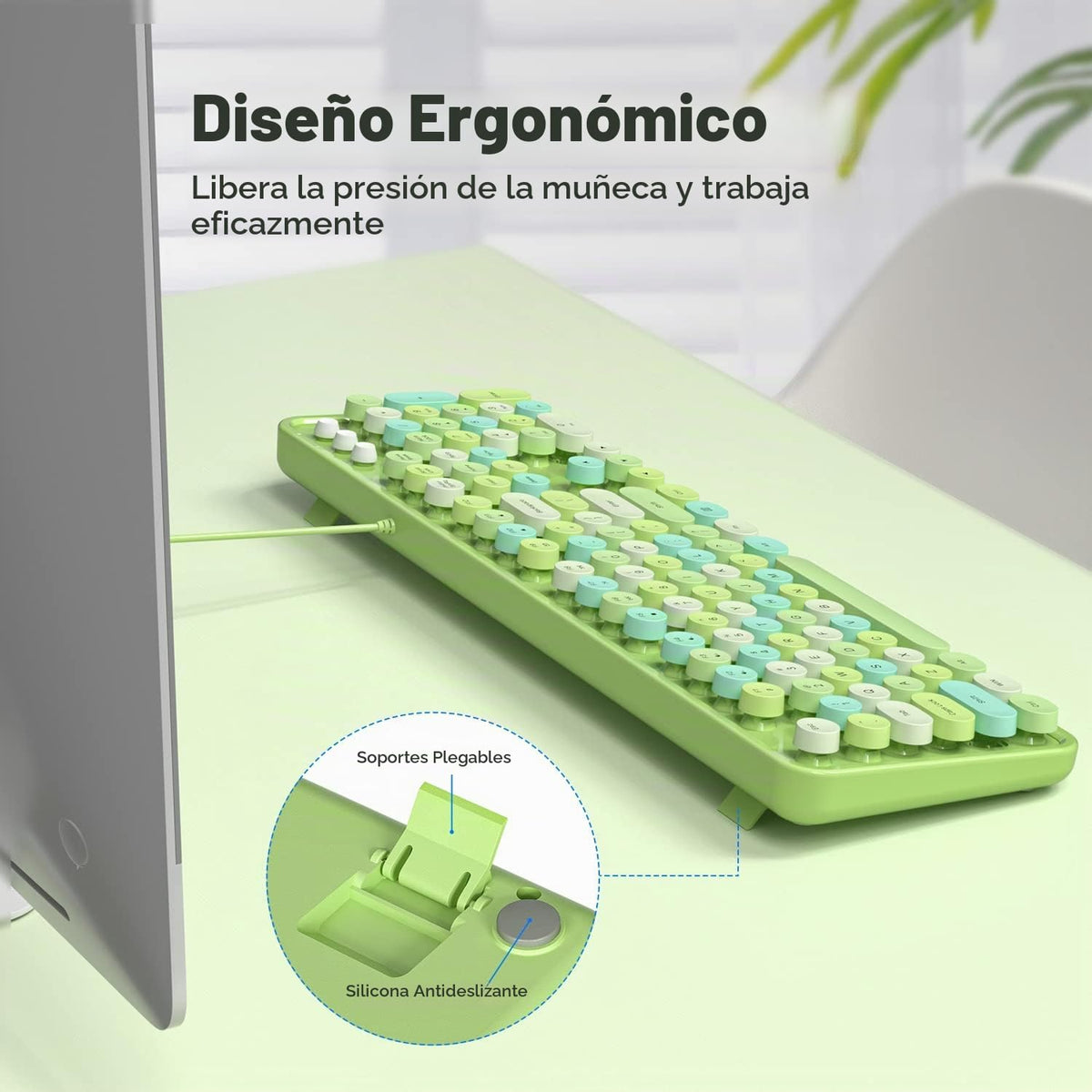 Teclado de computadora con cable MOWUX, teclado retro redondo con U...