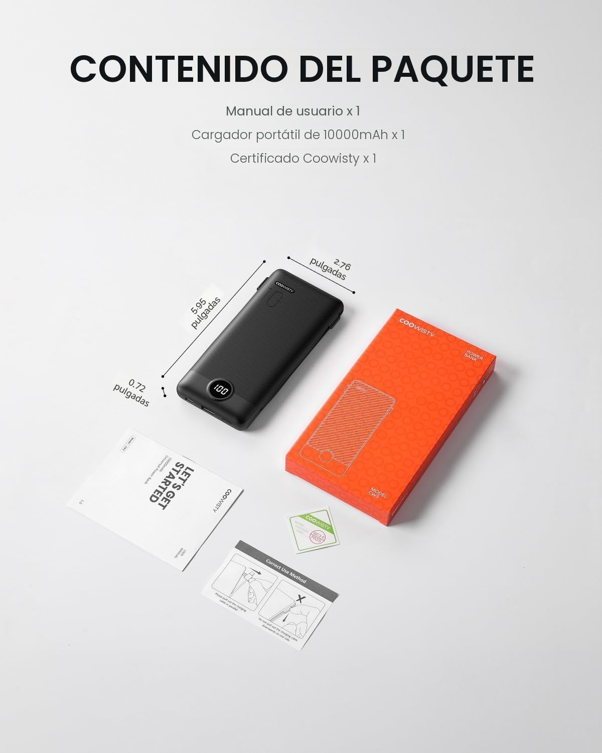 Coowisty Cargador portátil con enchufe de pared, banco de energía U...