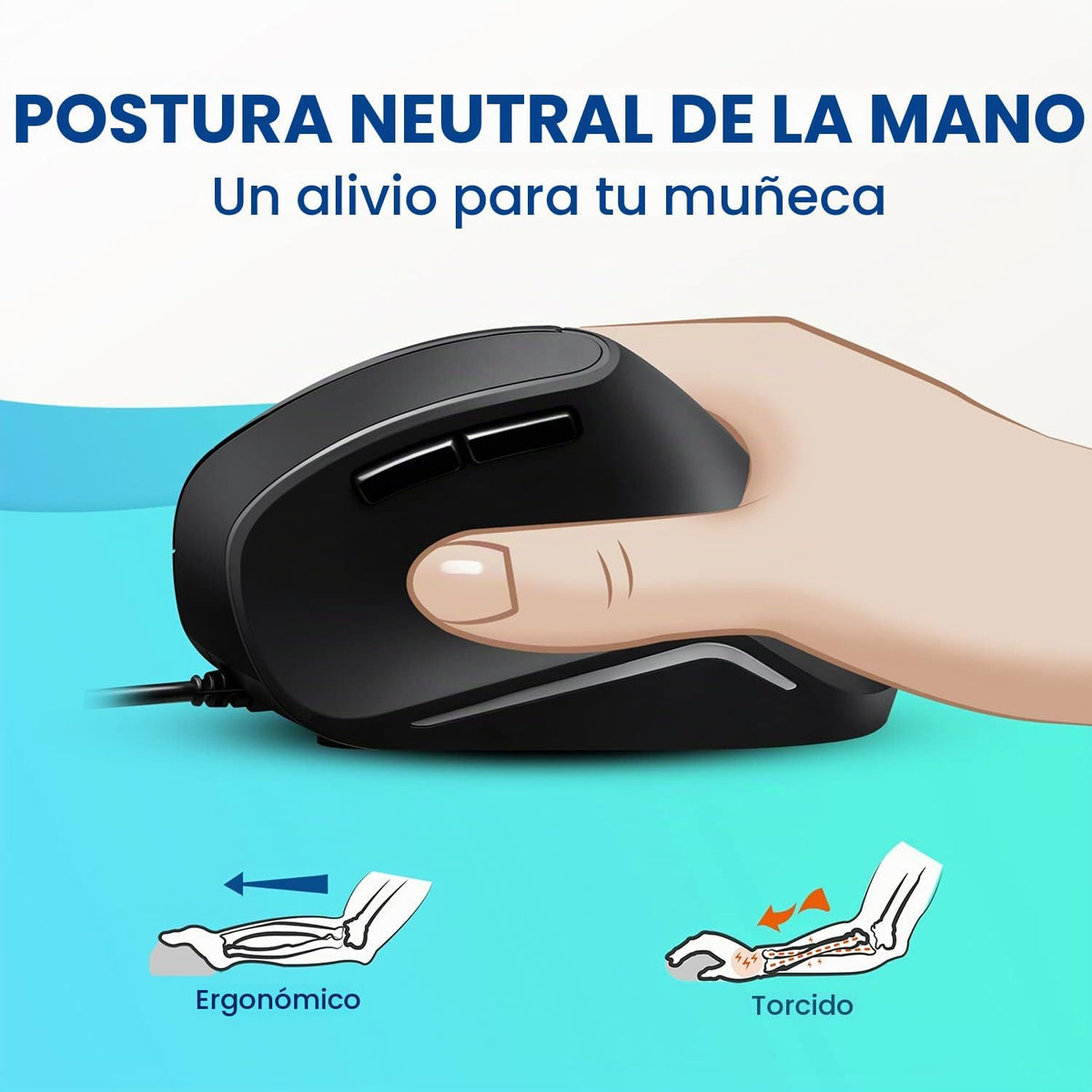 Perixx PERIMICE-515II Ratón vertical ergonómico con cable, 1000\/16...