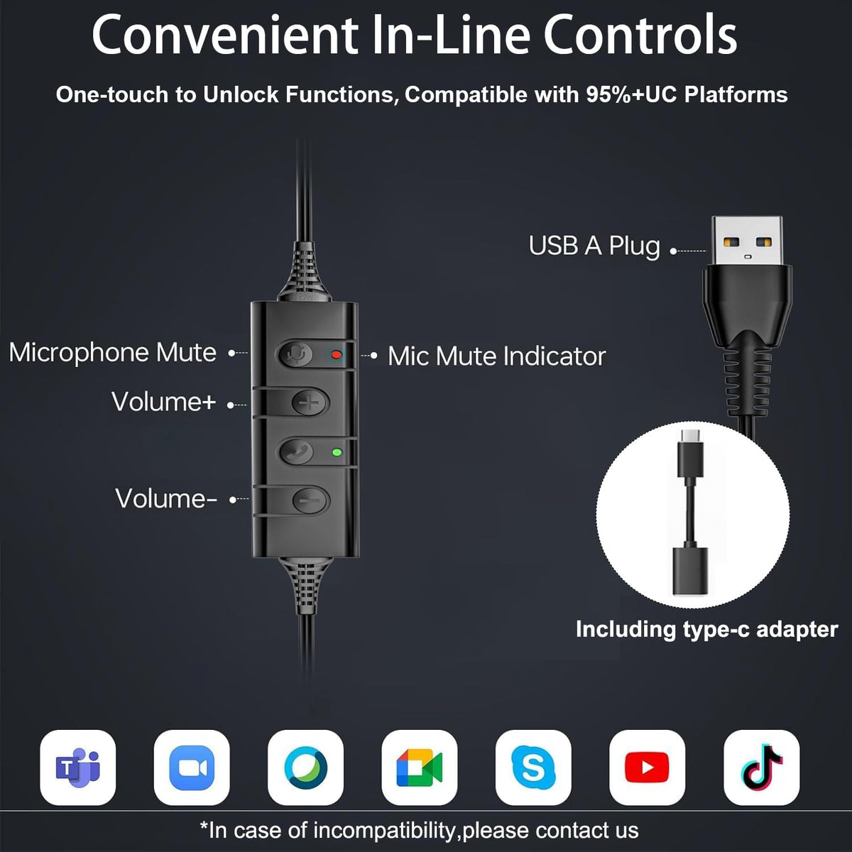 Arama Auriculares con micrófono para PC, auriculares USB con micróf...