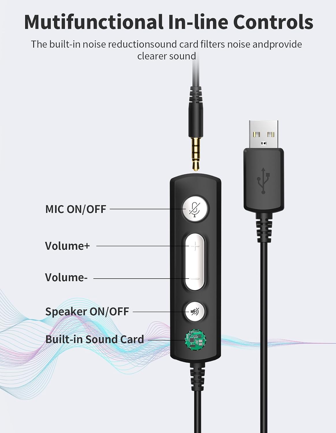 JabNecter Auriculares con cable con micrófono para PC, computadora...