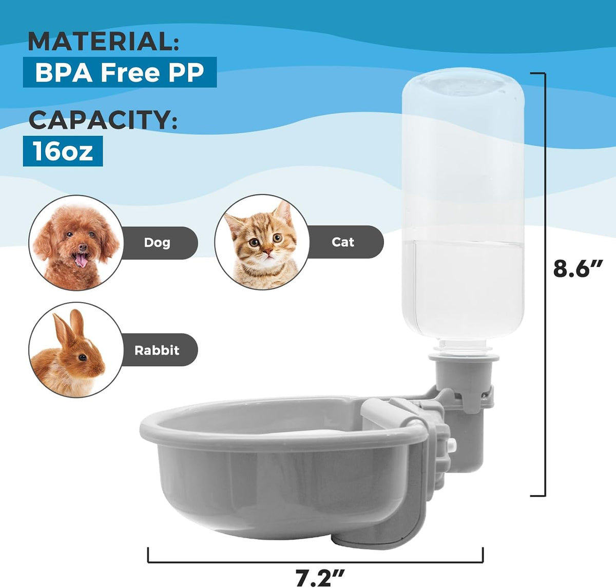 Vannon Botella de agua para mascotas de 16oz, dispensador de tazón...